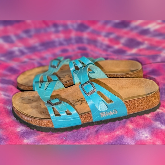 Birkenstock Granada Turquoise Birkoflor Footbed Sandals 39 Women’s 8 Embossed - Picture 1 of 11